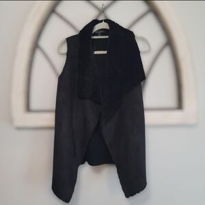 Romeo Juliet Couture Faux Fur Suede Vest Black Vest Open Drape, Sz S